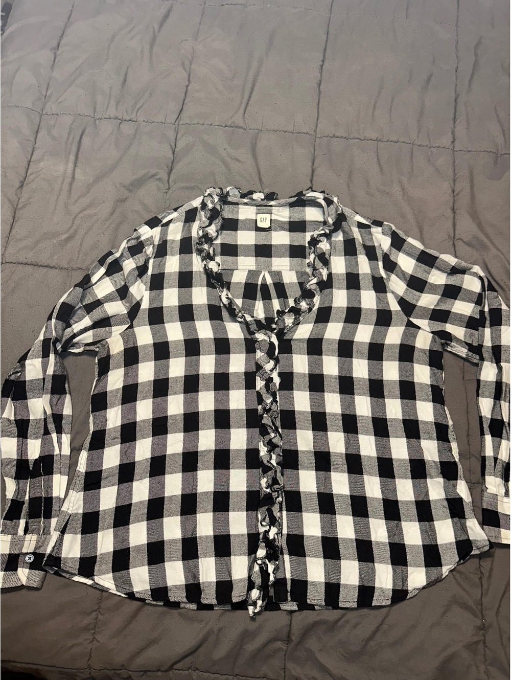 Gap Buffalo Plaid Ruffle Trim Blouse